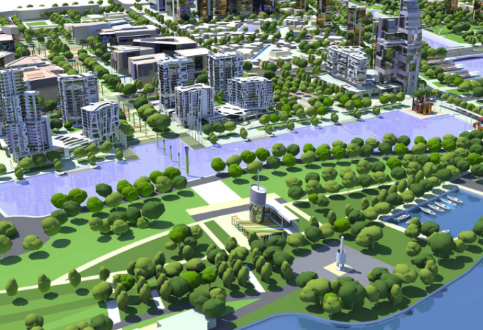 [江苏]滨水景观长廊绿色新城生态城市规划设计方案-滨海步行大道透视图