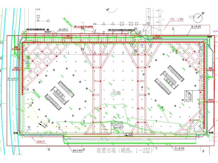 支护桩挂网喷射资料下载-[广东]22米深基坑开挖支护及降水施工图（咬合桩支撑体系）