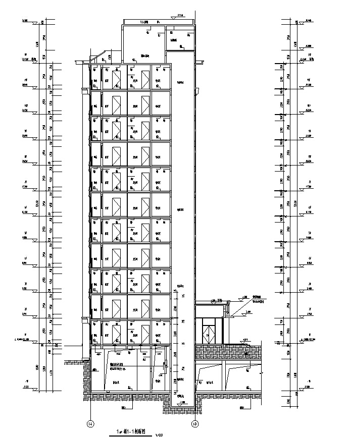 [深圳]高层倾斜地面住宅及配套公建建筑施工图（含多栋及地下室）-高层倾斜地面住宅及配套公建建筑剖面图