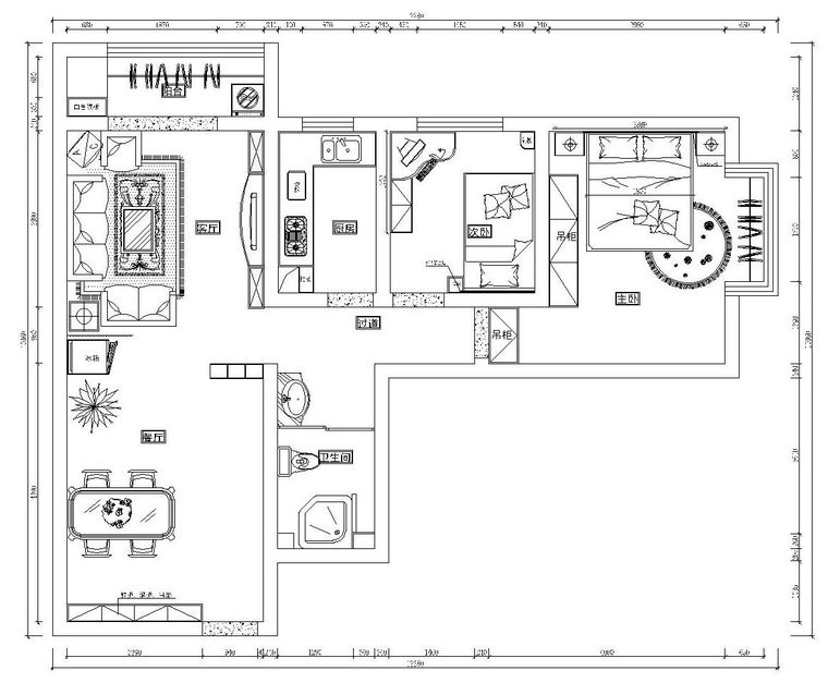 现代风格su模型两居室资料下载-现代风格两居室施工图设计（附高清效果图）