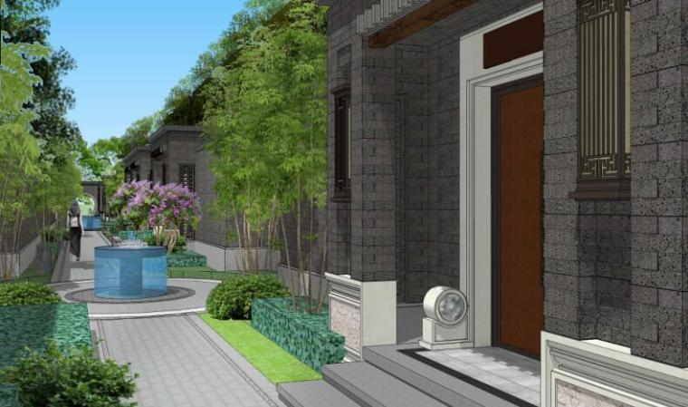 [北京]泰禾中央别墅区景观设计方案（新中式）-巷景设计效果图