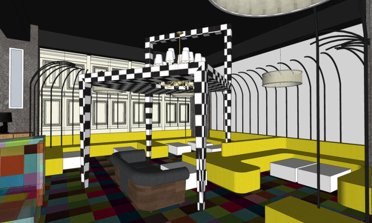 时尚主题酒吧室内装饰施工图（含效果图）效果图