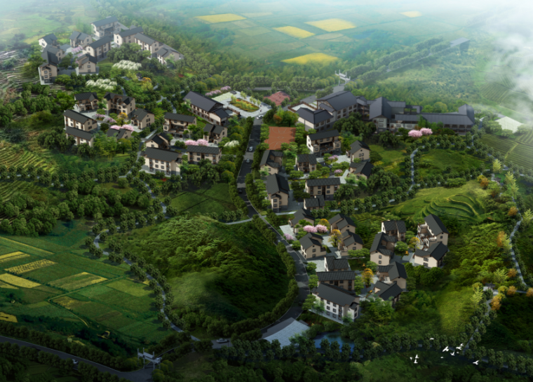 [重庆]山城美丽中式村庄改造规划方案文本-鸟瞰图2