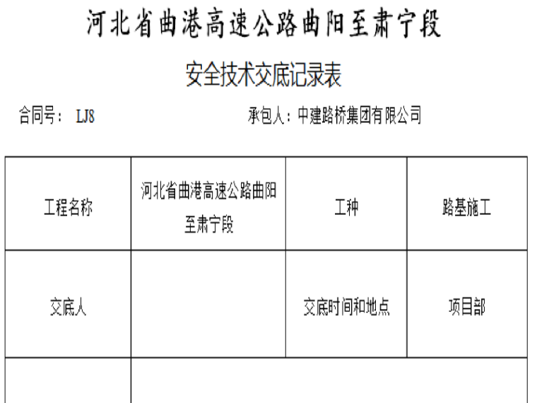 装载机机技术交底资料下载-[河北]高速公路安全技术交底(二级)记录表