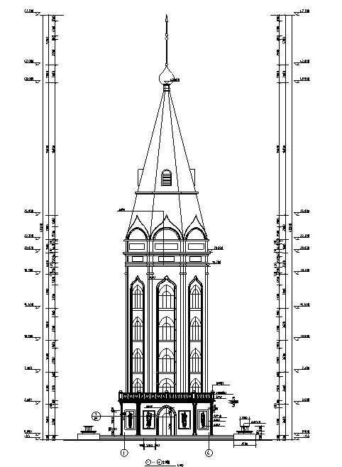欧式观光塔建筑设计-立面图