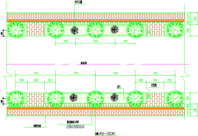 [湖南]两车道城市支路设计图84张CAD（含排水绿化交通路灯）-绿化标准布置图