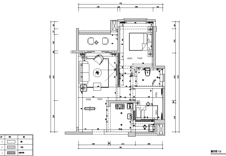 北欧风格二居室住宅设计施工图（附效果图+模型）-墙体定位图