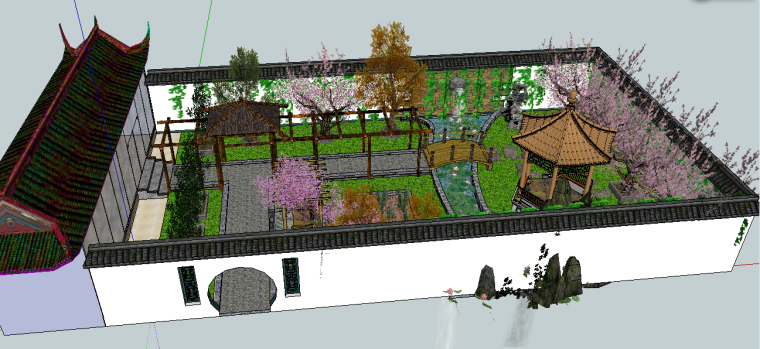 海边庭院景观设计资料下载-中式庭院景观设计模型下载