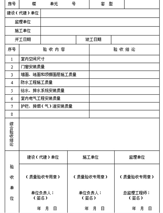 [广西]住宅工程施工质量逐套验收指导手册-住宅工程质量逐套验收表