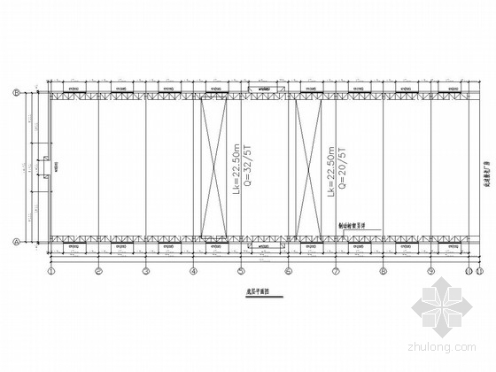 带32吨和20吨行车钢结构厂房结构图-底层平面图 