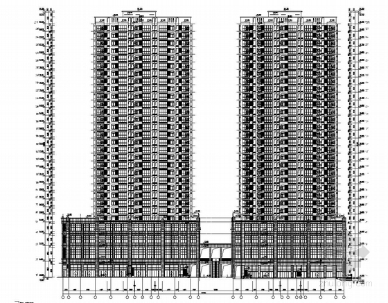 [安徽]32层框架剪力墙结构商住楼结构图（含建筑图、计算书、PKPM模型）-立面图