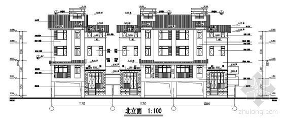 [南京]某海岸项目叠院拼接别墅建筑施工图（D10、D11型）-北立面图