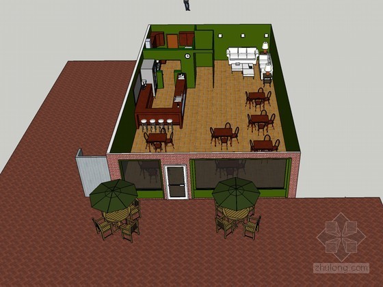 奶茶店咖啡店设计平面图资料下载-休闲咖啡店SketchUp模型下载