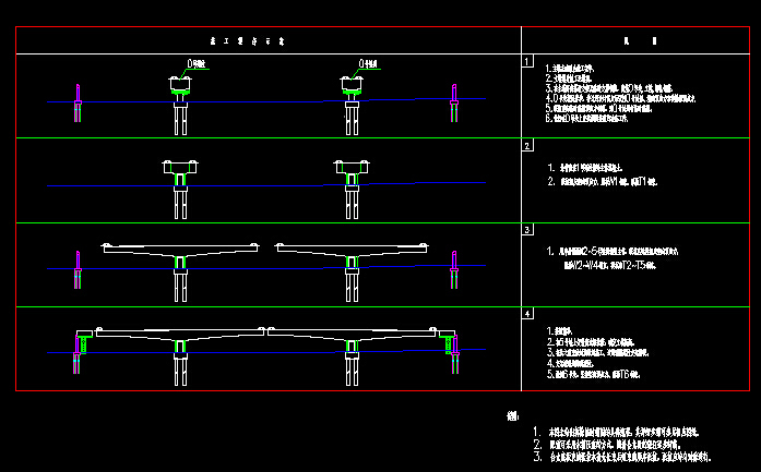 20座后张预应力现浇箱梁匝道互通桥梁设计推荐方案及比较方案图纸（CAD）-主桥施工流程图
