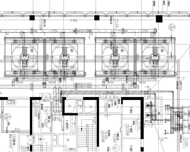 [广东]深圳某超高层建筑暖通施工图-屋面层、层顶层空调通风防排烟平面图