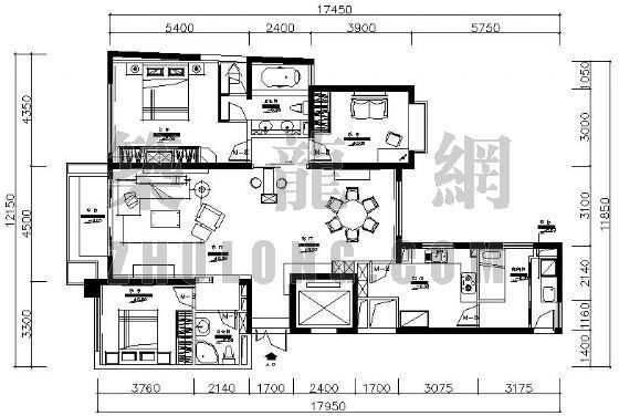 四室两厅装饰设计资料下载-四室两厅两卫装修图