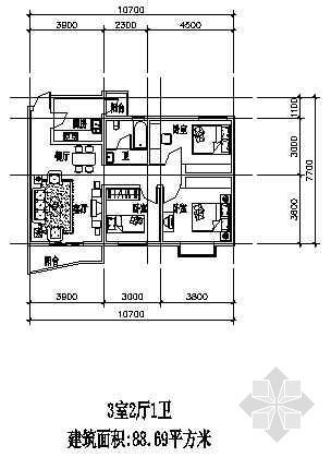 88平米装修图资料下载-三室两厅一厨一卫88.96平方米