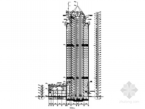 [江苏]三十六层办公楼建筑施工图（含效果图 图纸精细）-三十六层办公楼建筑剖面图