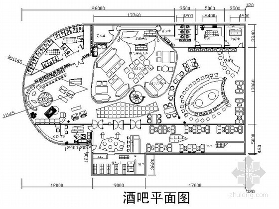 cad平面布局家具资料下载-酒吧平面布局图