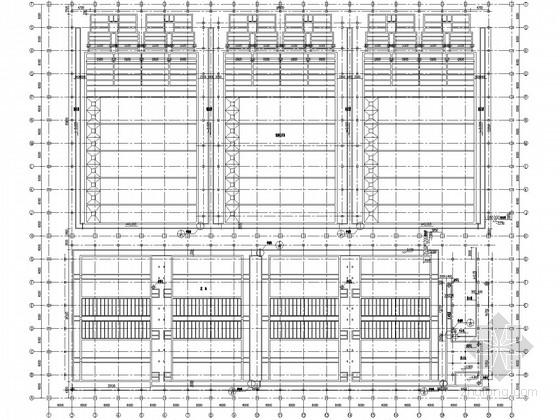 [辽宁]二层框架净水厂净水车间结构施工图-构筑物底层平面布置图 