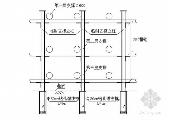 [辽宁]地铁车站及区间工程投标施工组织设计125页（明挖顺作法 复合搅拌桩）-立柱桩断面示意图 