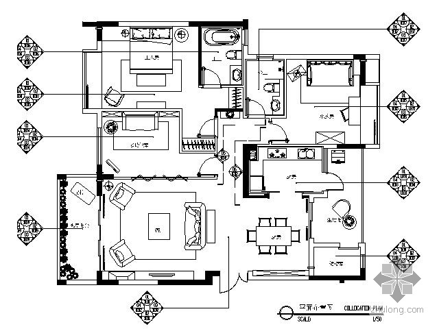 120平方米样板间施工图资料下载-[广东]三室两厅样板间施工图