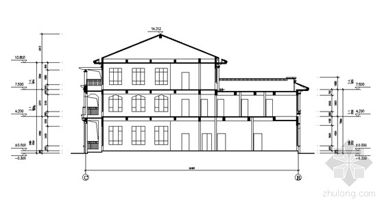 [武汉]某仿欧式小区配套幼儿园建筑施工套图（08年设计）-剖面图