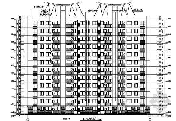 [湖南城建职院优秀作业]十一层板式住宅楼施工套图（效果图）-背立面图