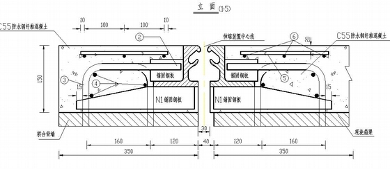 [黑龙江]预应力钢筋混凝土连续箱梁桥施工图63张附花瓶墩计算书-伸缩缝立面图