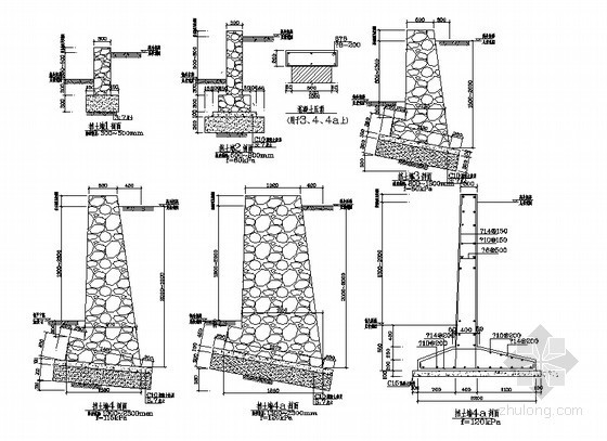 毛石砌挡土墙剖面资料下载-6种挡土墙剖面详图