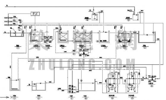 中水处理系统CAD资料下载-15m3/hr废水及中水处理系统流程图