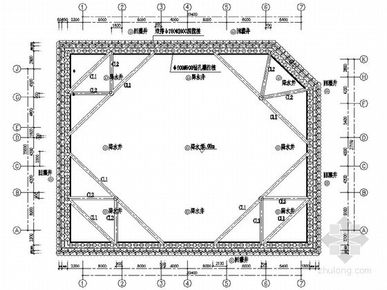 降水井CAD图资料下载-某公寓楼基坑支护桩及降水井构造设计图
