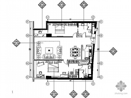 两居室公寓户型平面资料下载-[北京]某精装公寓楼J型两居室装修图