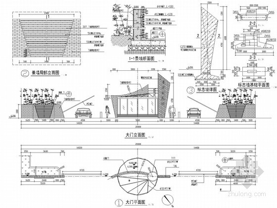 某小区入口花池详图资料下载-居住区入口大门做法详图
