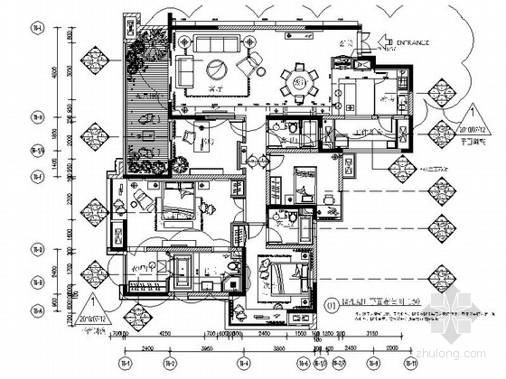 cad平面图三居室资料下载-[上海]现代舒适温馨三居室样板间CAD施工图