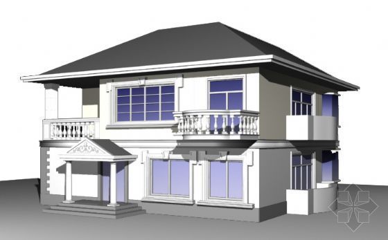 寝室3d模型资料下载-西式风格成套别墅建筑