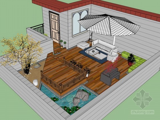 茅草屋顶3d模型资料下载-屋顶花园sketchup模型下载