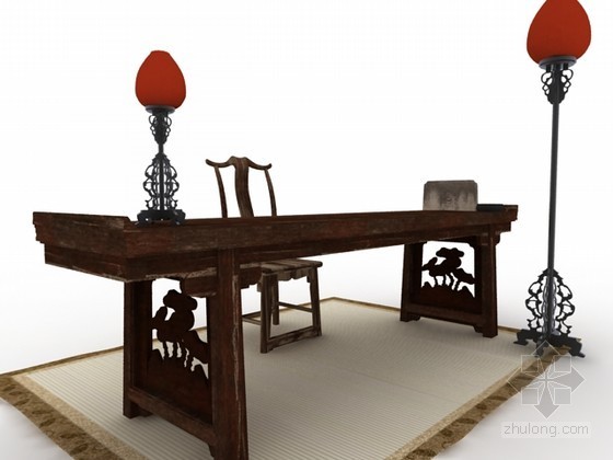 中式桌子su资料下载-中式实木条书桌