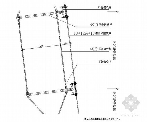 点支式玻璃幕墙设计资料下载-某点支式玻璃幕墙中部纵剖节点图（五）