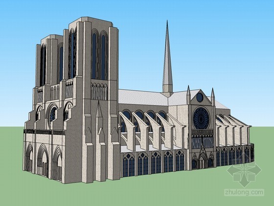 瓜达卢佩圣母堂资料下载-巴黎圣母院SketchUp模型下载