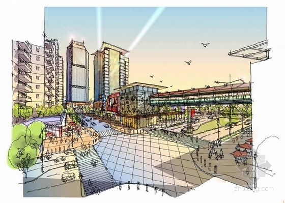 [青岛]城市新居住片区景观概念规划设计方案-商业街效果图