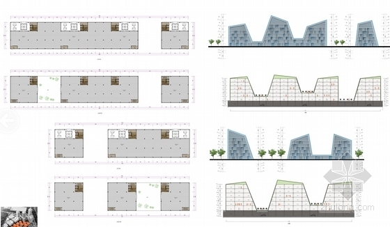 [重庆]现代风格办公地块规划及单体建筑设计方案文本-建筑单体立面及平面图