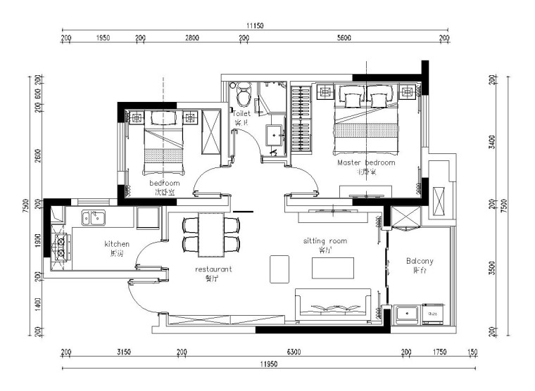 75平米卧室装修资料下载-85平米现代简约风格小户型装修施工图（附效果图）