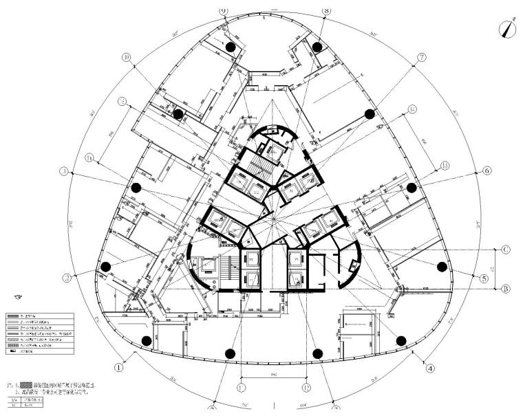 [江西]某建设工程有限公司办公室全套设计资料-十三层砌筑定位图