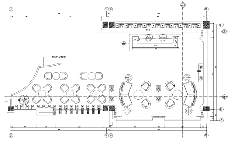 歙县花园酒店项目全套施工图+效果图-一层大堂吧平面布置图