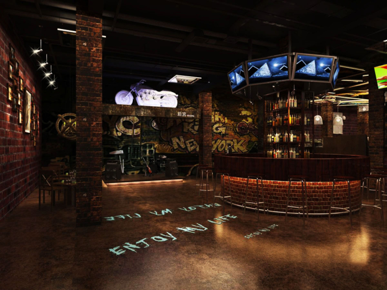 3d成套方案资料下载-复古风酒吧3D成套模型及高清贴图
