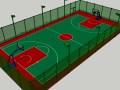 [景观su]标准的篮球场带铁丝网围栏SU模型.skp