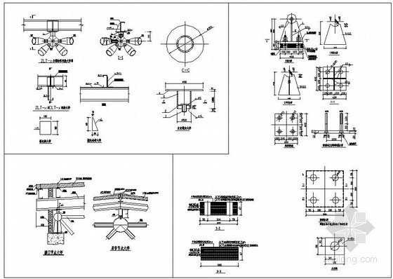 檐口结构节点大样资料下载-网架支座、支托、檐口、屋脊节点大样详图