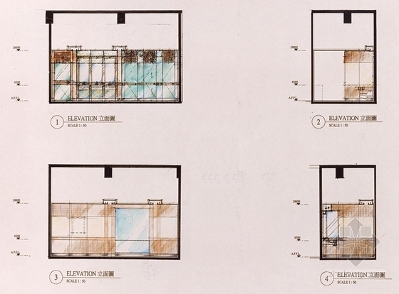 [上海]地标性建筑现代典雅五星级商务酒店室内设计方案女卫立面图