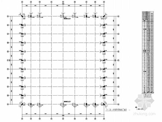 [广东]45层钢管混凝土柱非完整框架核心筒结构办公大厦结构施工图（高227.8米）-三十二层~四十层外框柱定位平面图